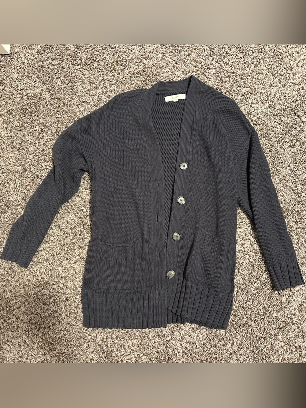 LOFT Blue Button-Up Knit Cardigan